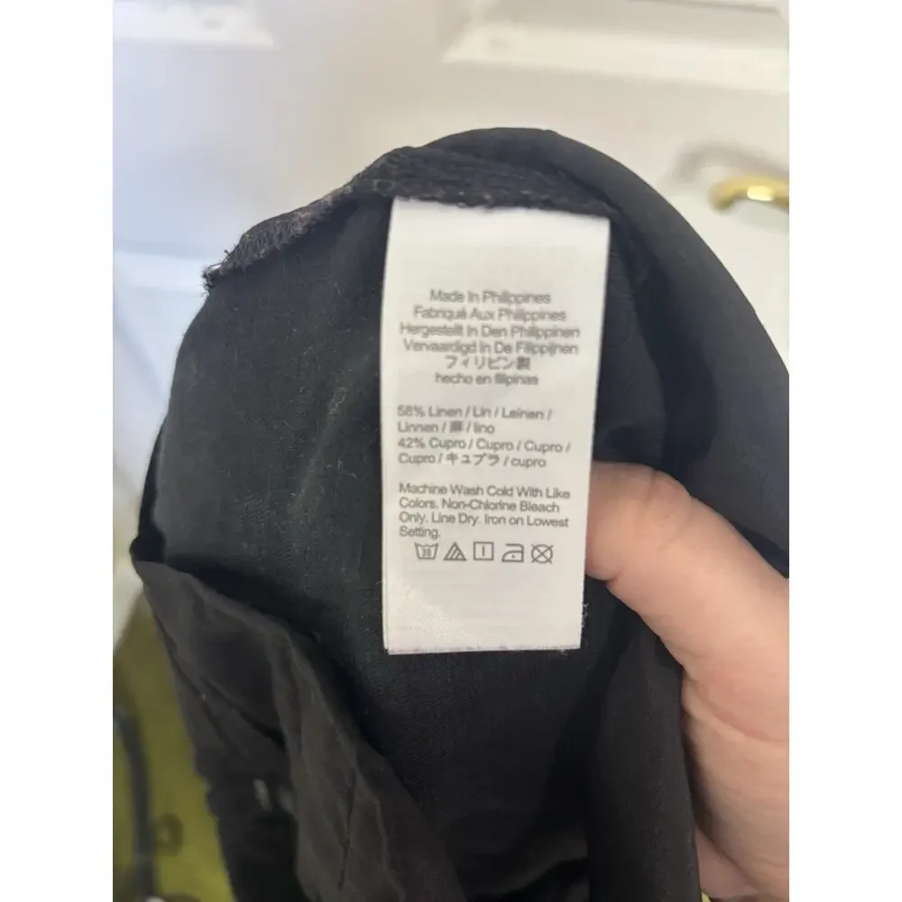 J Crew Linen Blend Black Wide-Leg Cropped Pants Size 6P Classic Comfy Beach